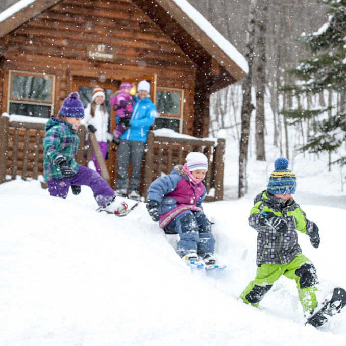 Sommet Morin Heights Hiver Raquette Enfant Cabine Famille